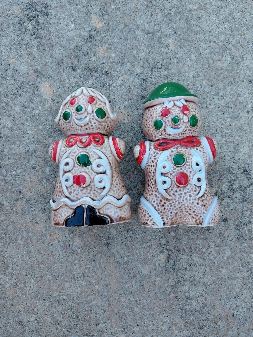 Ceramic Gingerbread Couple Salt and Pepper Shakers - Festive Brown and Green